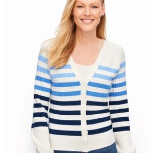 Talbots Breton Stripe V-Neck Cardigan Sweater